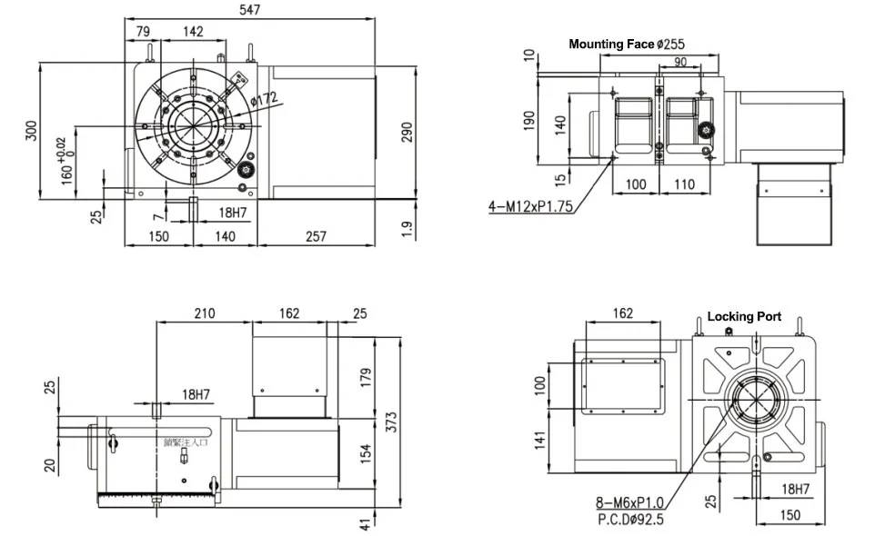 YHD255 CNC rotary table dimension