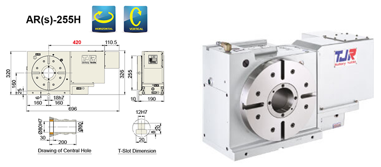 AR(s)-255H CNC rotary table dimension